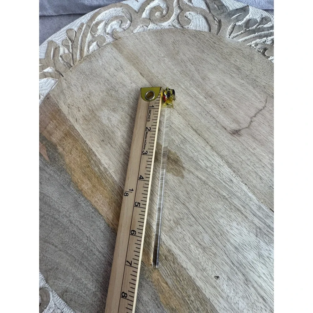 Vintage Art Glass Swizzle Stick Yellow Black‎ Dog Dachshund Figural Bar Stirrer